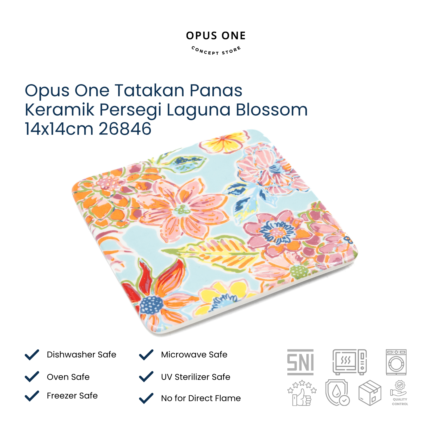 Opus One Tatakan Panas Keramik Persegi Laguna Blossom 14x14cm 26846 - Image 2