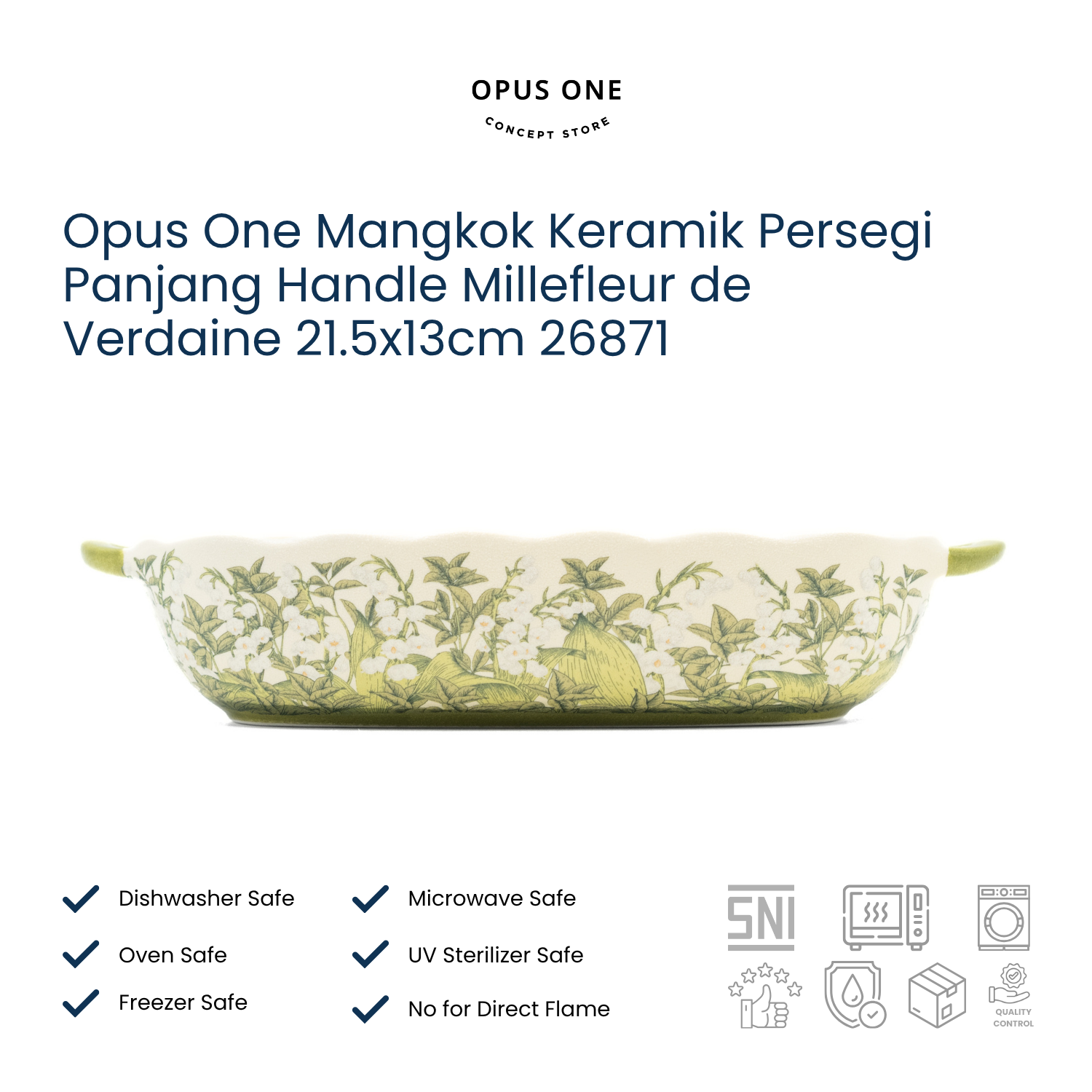 Opus One Mangkok Keramik Persegi Panjang Handle Millefleur de Verdaine 21.5x13cm 26871 - Image 2