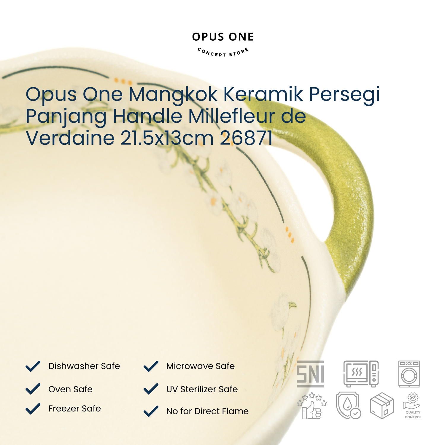 Opus One Mangkok Keramik Persegi Panjang Handle Millefleur de Verdaine 21.5x13cm 26871 - Image 3