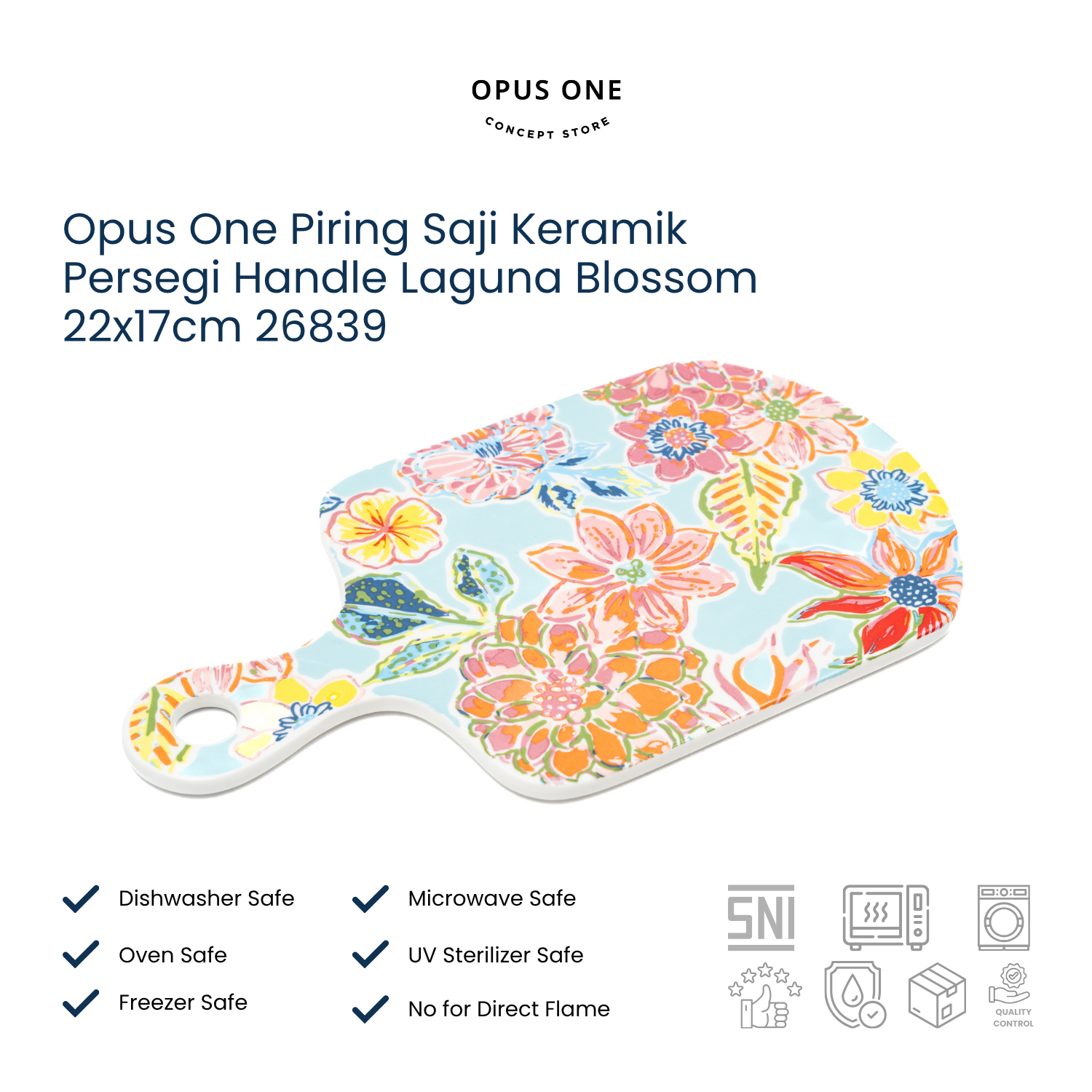 Opus One Piring Saji Keramik Persegi Handle Laguna Blossom 22x17cm 26839