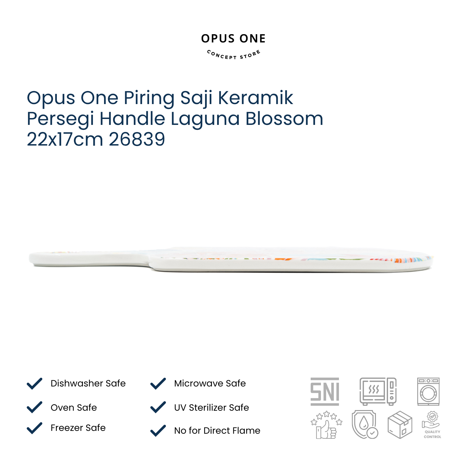 Opus One Piring Saji Keramik Persegi Handle Laguna Blossom 22x17cm 26839 - Image 3