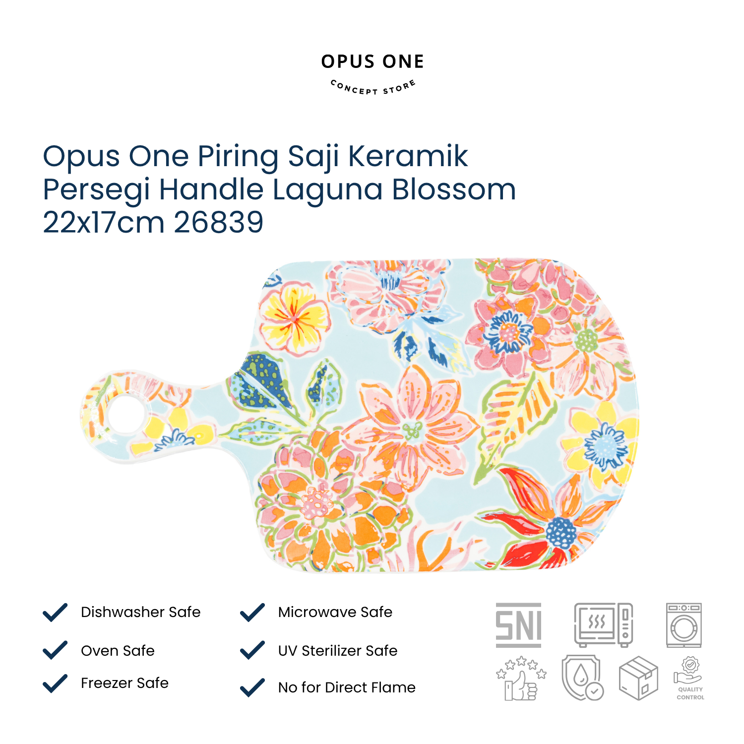 Opus One Piring Saji Keramik Persegi Handle Laguna Blossom 22x17cm 26839 - Image 2