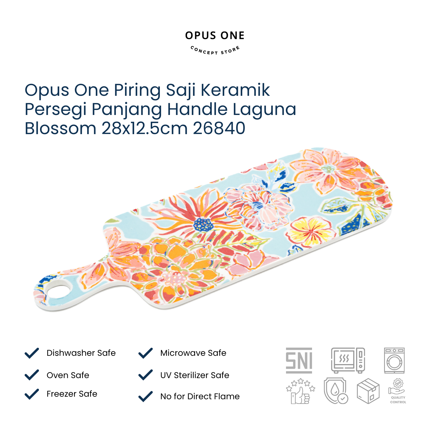 Opus One Piring Saji Keramik Persegi Panjang Handle Laguna Blossom 28x12.5cm 26840