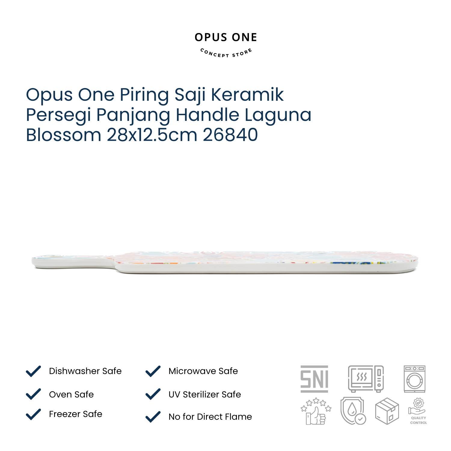 Opus One Piring Saji Keramik Persegi Panjang Handle Laguna Blossom 28x12.5cm 26840 - Image 3