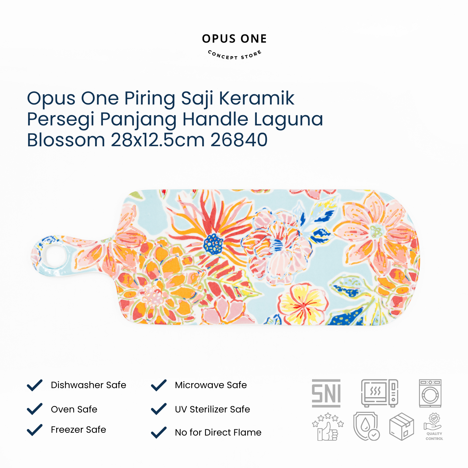 Opus One Piring Saji Keramik Persegi Panjang Handle Laguna Blossom 28x12.5cm 26840 - Image 2