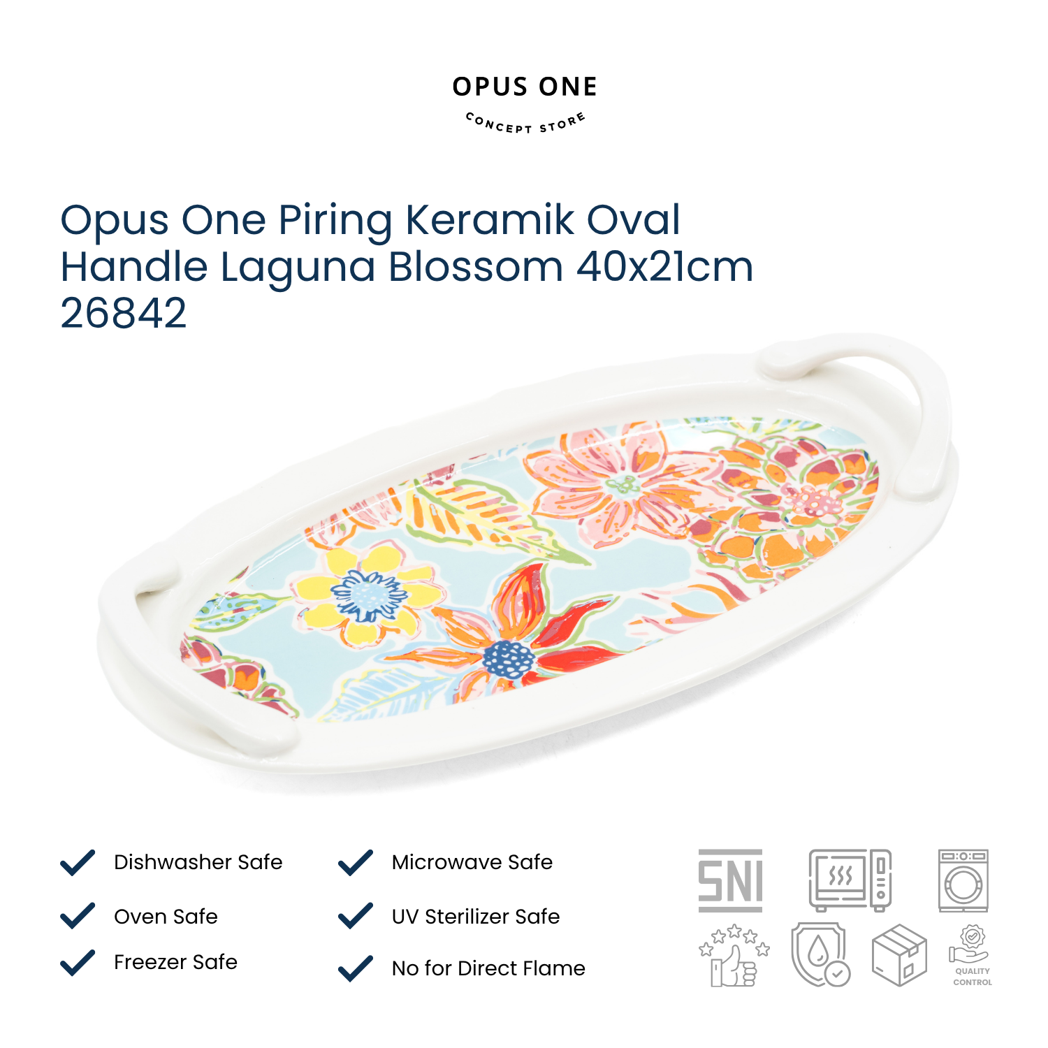 Opus One Piring Keramik Oval Handle Laguna Blossom 40x21cm 26842