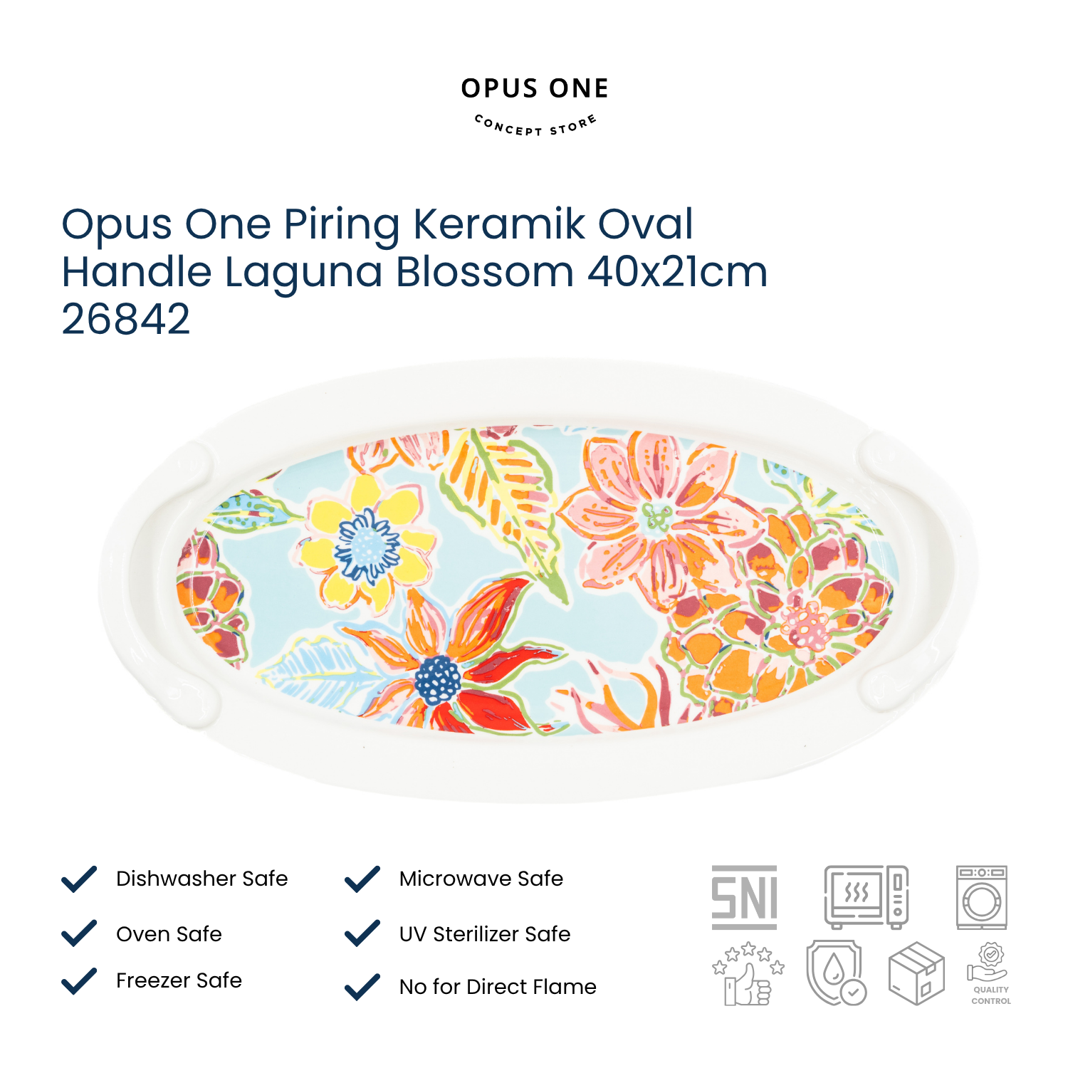 Opus One Piring Keramik Oval Handle Laguna Blossom 40x21cm 26842 - Image 2