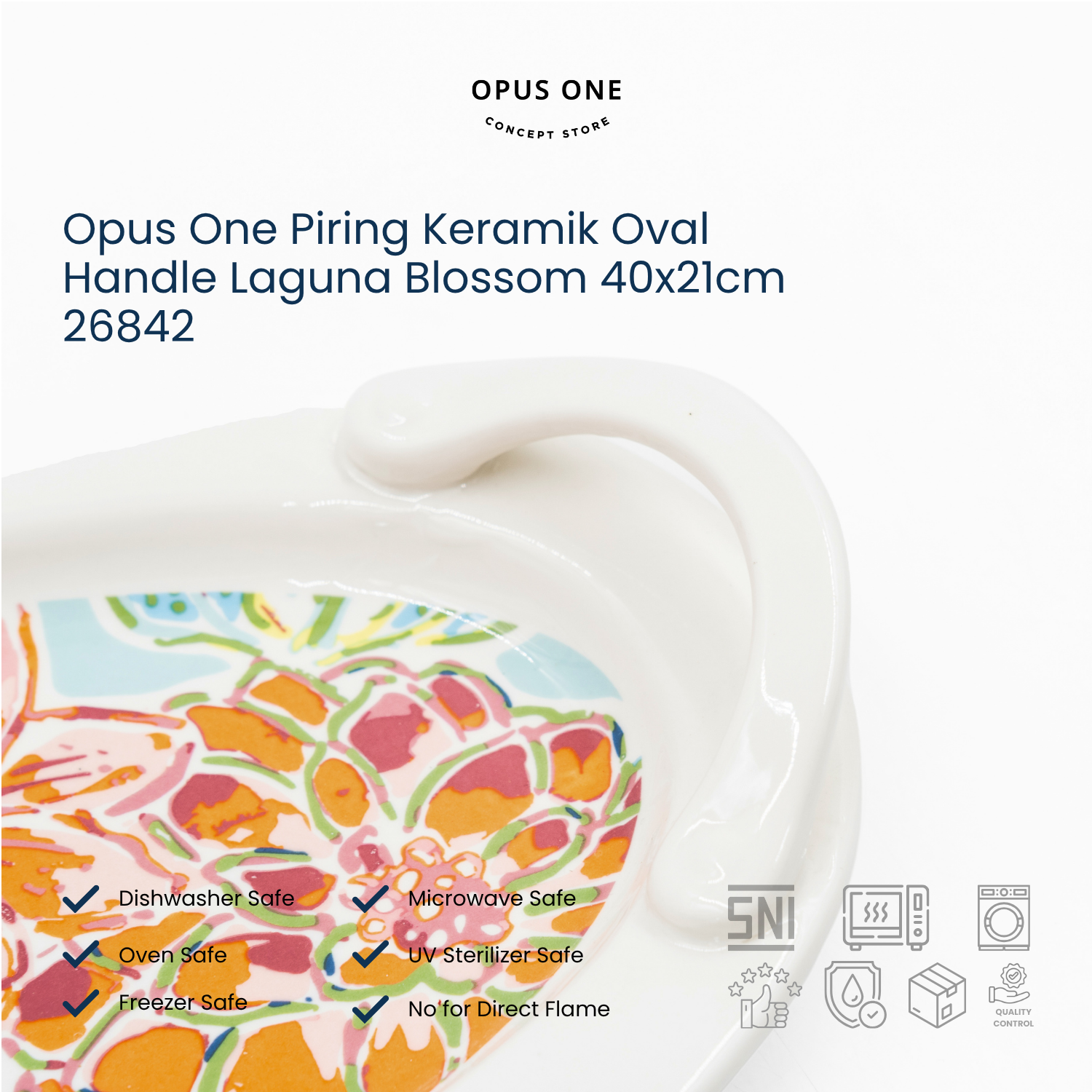 Opus One Piring Keramik Oval Handle Laguna Blossom 40x21cm 26842 - Image 4